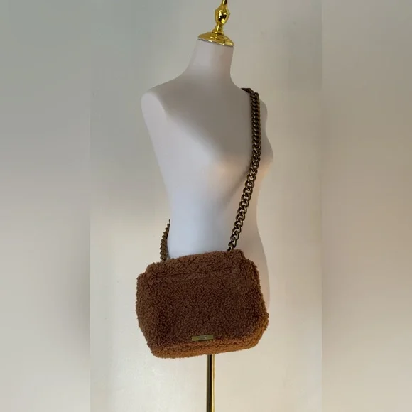 Kurt Geiger Kensington Faux Fur Plush Crossbody Bag Brown Camel - Picture 6 of 8